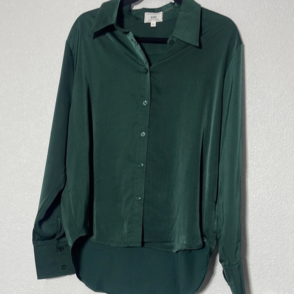 Deep Green Satin Button-Down Shirt